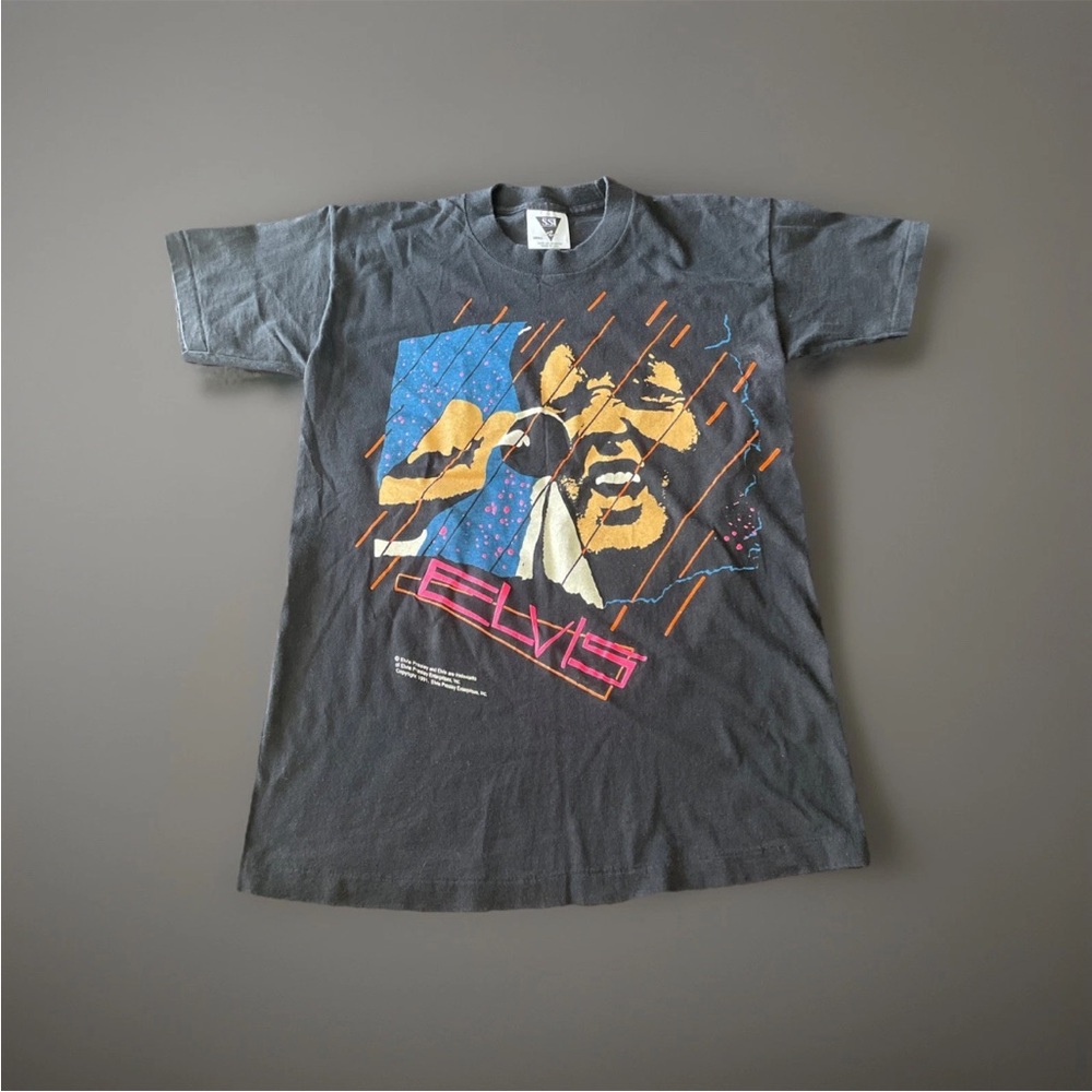 RARE VTG Elvis Presley Shirt Size S Small Black 1991 Portrait Graphic Rock Tee